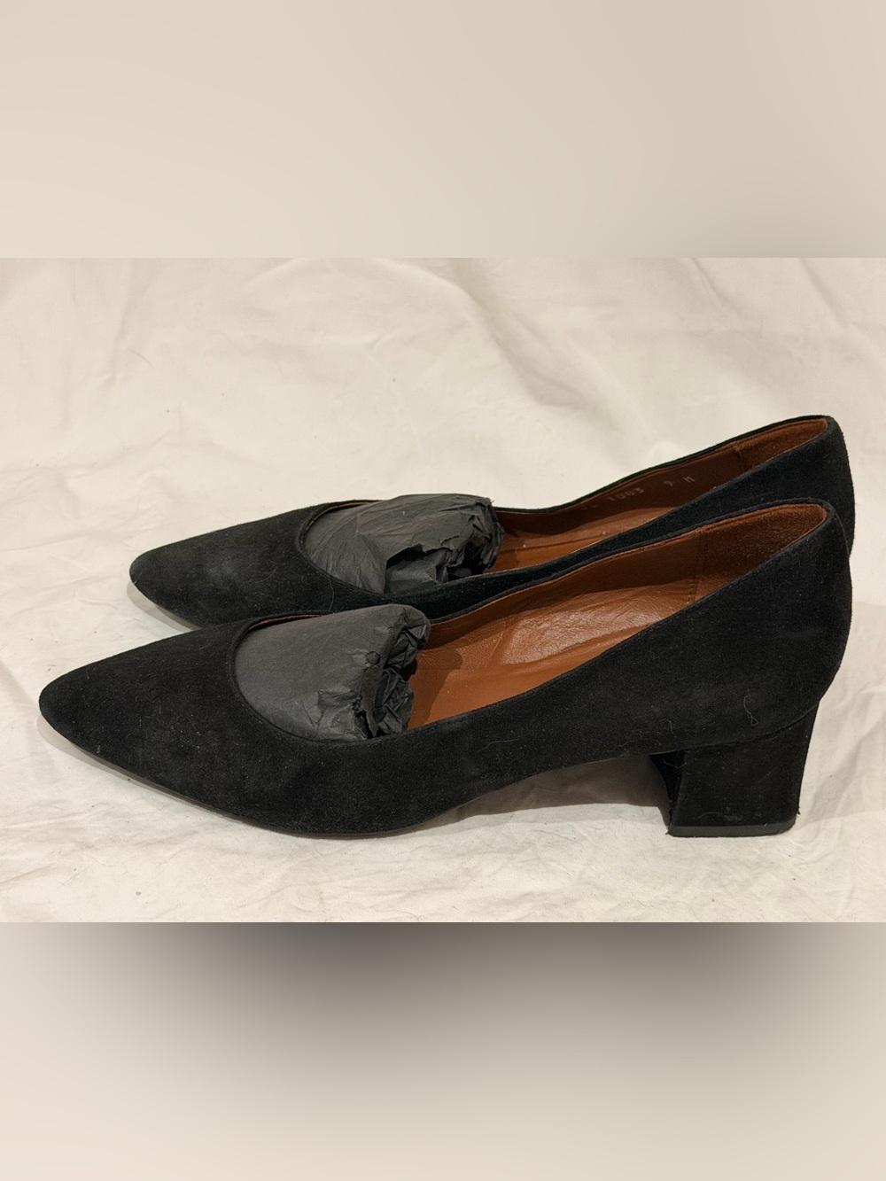 Aquatalia Black Suede Women's Low Block Heel Loafers made in Italy